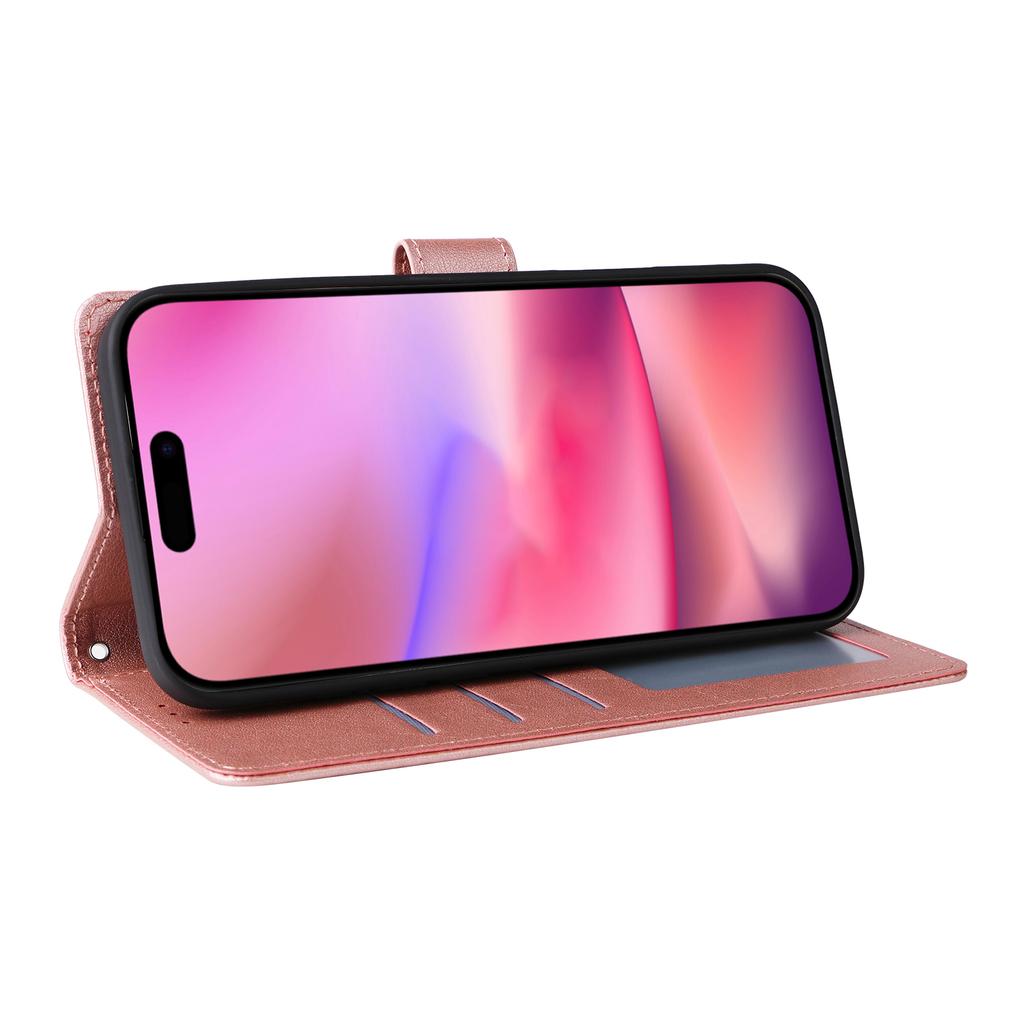 For iPhone 17 Case Wallet Stand View PU Leather Phone Cover with Wrist Strap