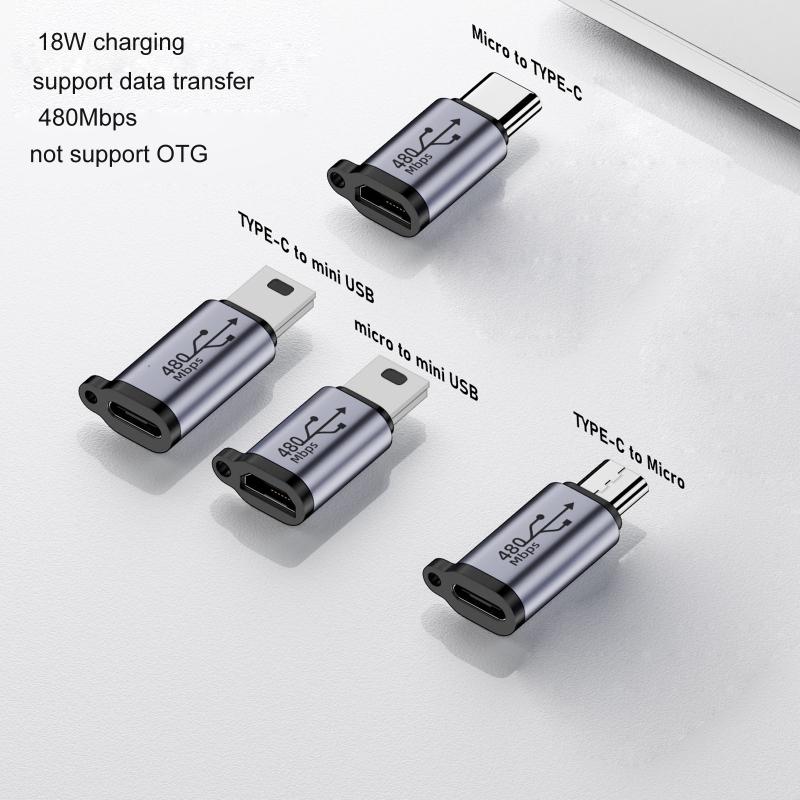 Адаптер USB Type C на Mini USB MicroUSB Конвертер Micro USB на TypeC Mini USB Разъем Поддержка Зарядки Синхронизации Данных 480 Мбит/с 18 Вт