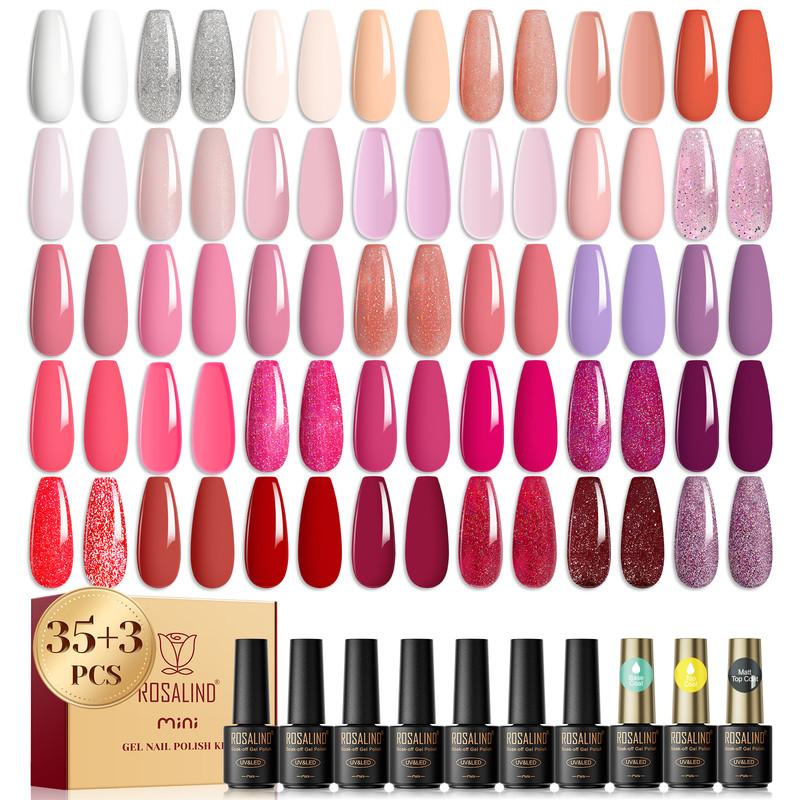 ROSALIND Shiny Colors Nail Gel Set Gel Varnishes Kit Semi Permanent Hybrid Soak Off Nail Polish 35 Colors Gift Set