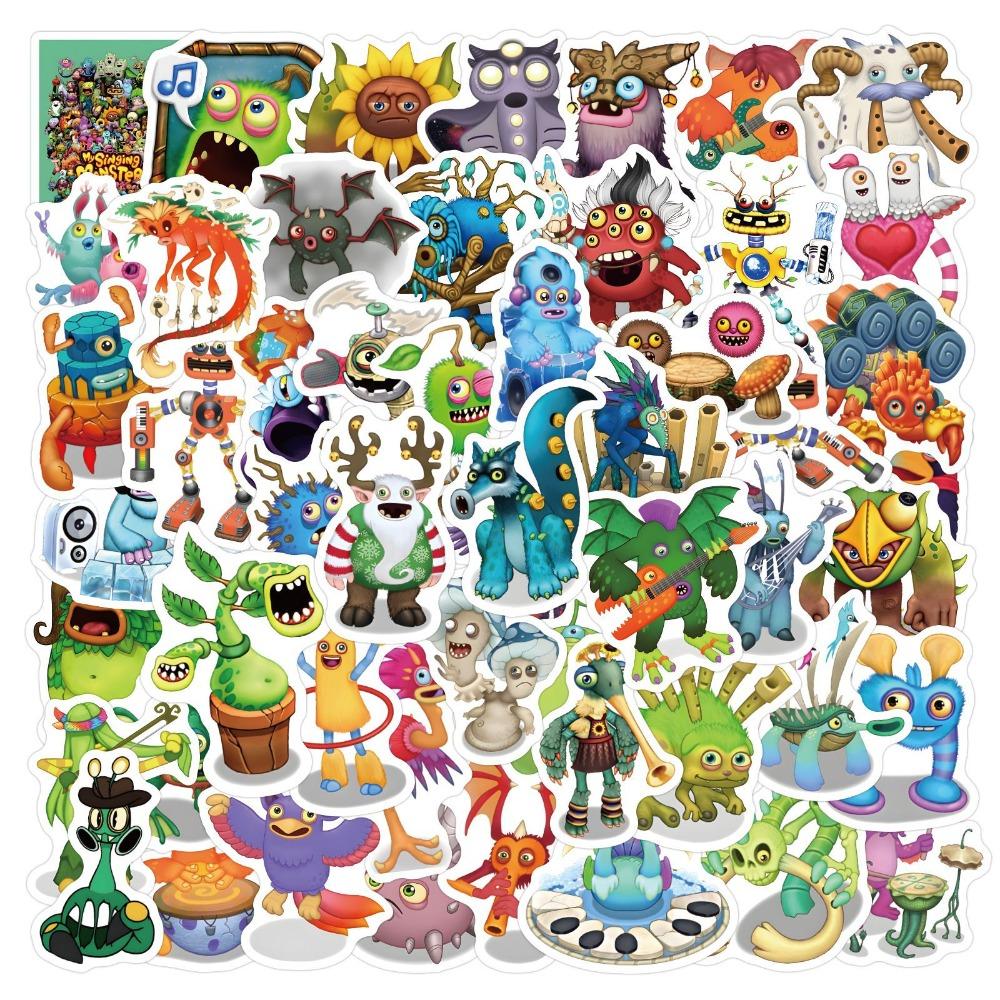 60 шт. Наклейки-граффити My Singing Monsters для чемодана, кружки для воды, канцелярских принадлежностей, автомобиля, самоката, ноутбука, холодильника. Декор. Наклейки для DIY