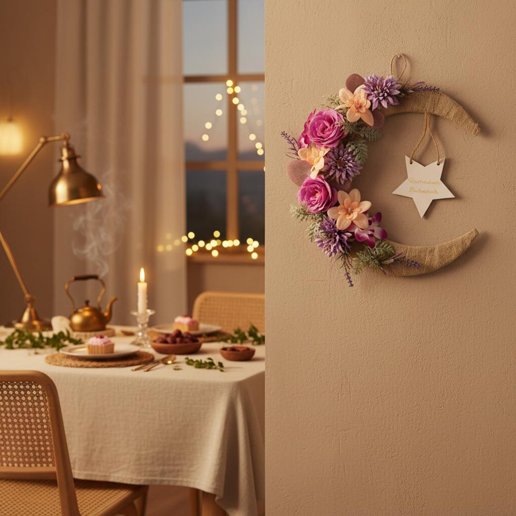 3D 37cm Moon-Shaped Artificial Flower Wreath Wall Hanging, Cross-Border Door Decoration, Festival Decoration, Front Door Hanging