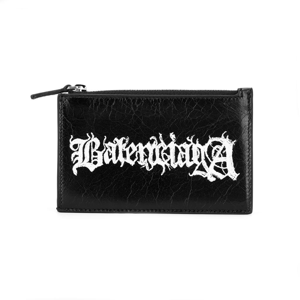 Balenciaga Diy Metal Art Print Large Lambskin Wallet Men Wallet Black White 6405352AAW31090