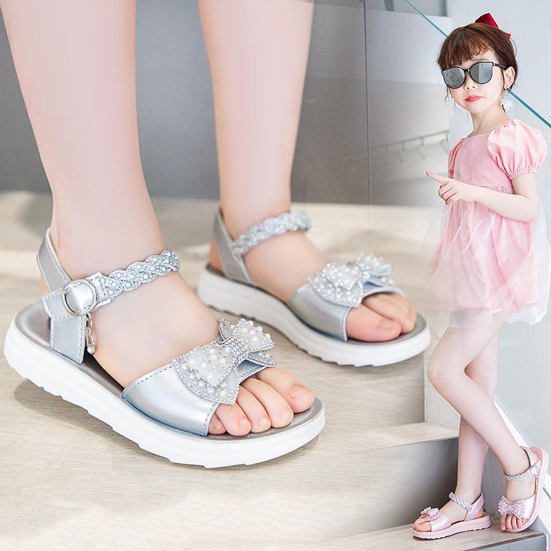 Сандалии для девочек с бантом, студенческая пляжная обувь принцессы для девочек на мягкой подошве