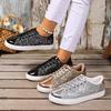Fashion Women Sneakers 2025 New Fashion Glitter Leather Flat Shoes Big Size Shoes Woman Comfort Lace-up Casual Sneakers Zapatos De Mujer