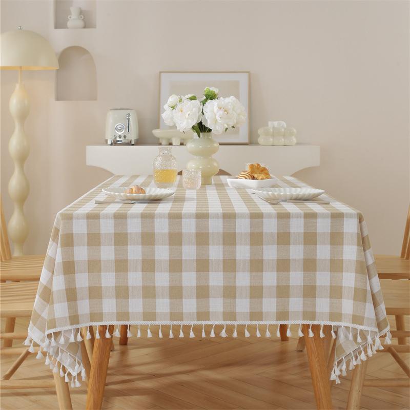 European-style Checkered Fringed Tablecloth, Washable Polyester Tablecloth, Suitable for Wedding, Kitchen, Coffee Shop, Table De