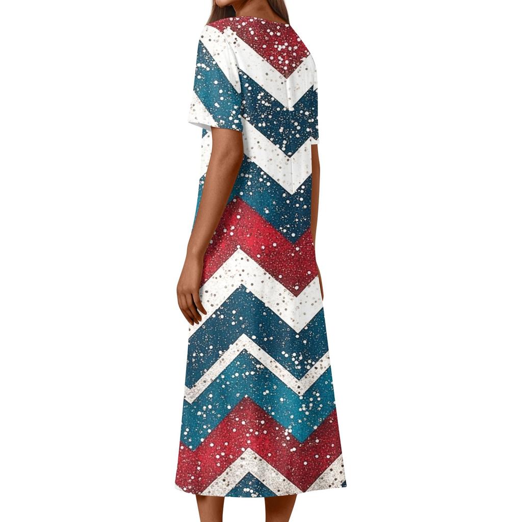 Женское летнее повседневное модное платье с коротким рукавом и карманом на День независимости с коротким рукавом