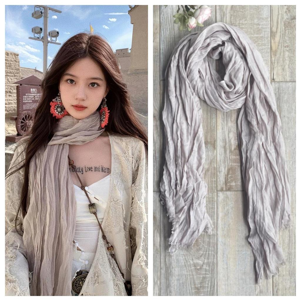 Wasteland Desert Travel Cotton-Linen Scarf: Women's Silk Sunscreen Shawl & Headscarf