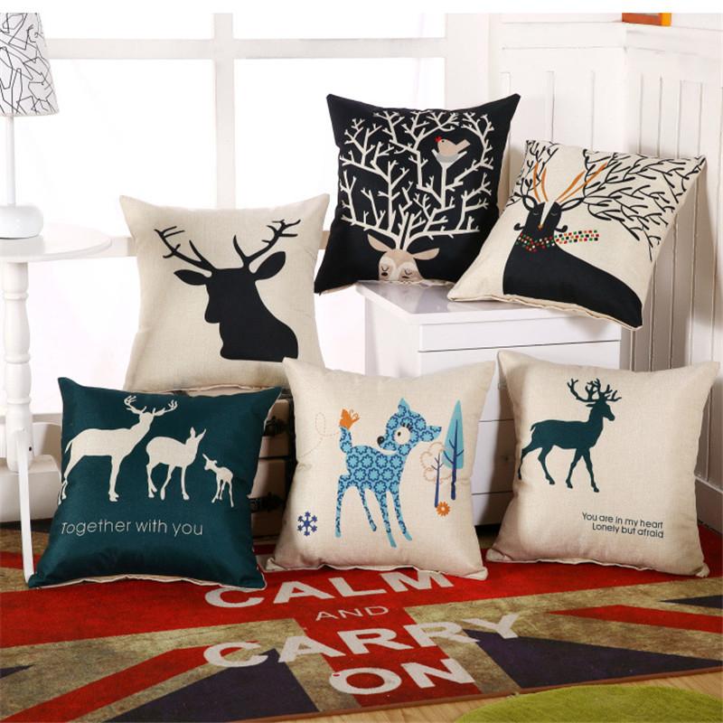 45x45cm Cotton Linen Sofa Cushion Cover Vintage Cartoon Animal Flower Printed Living Room Decorative Pillow Case