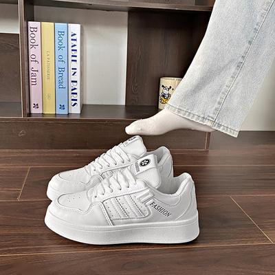 Корейская версия белые туфли на шнуровке с круглым носком 2025 весна новые модные крутые повседневные туфли студенческая мода обувь на платформе