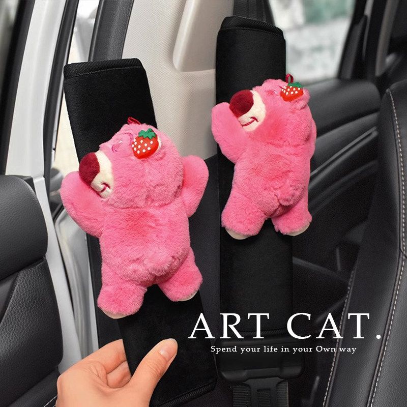 Art Cat Strawberry Bear Car Safety Belt Shoulder Pad Cover Fancy Car Interior Design Protective Cover Anti-Strangulation Neck Car
