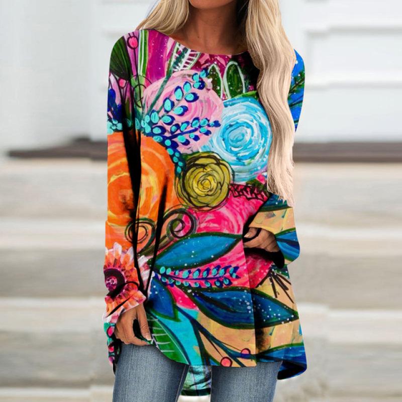 Women's T Shirt Tee Abstract Van Gogh's Starry Night Print Casual Holiday Weekend Long Sleeve Flower Round Neck Essential XS-8XL