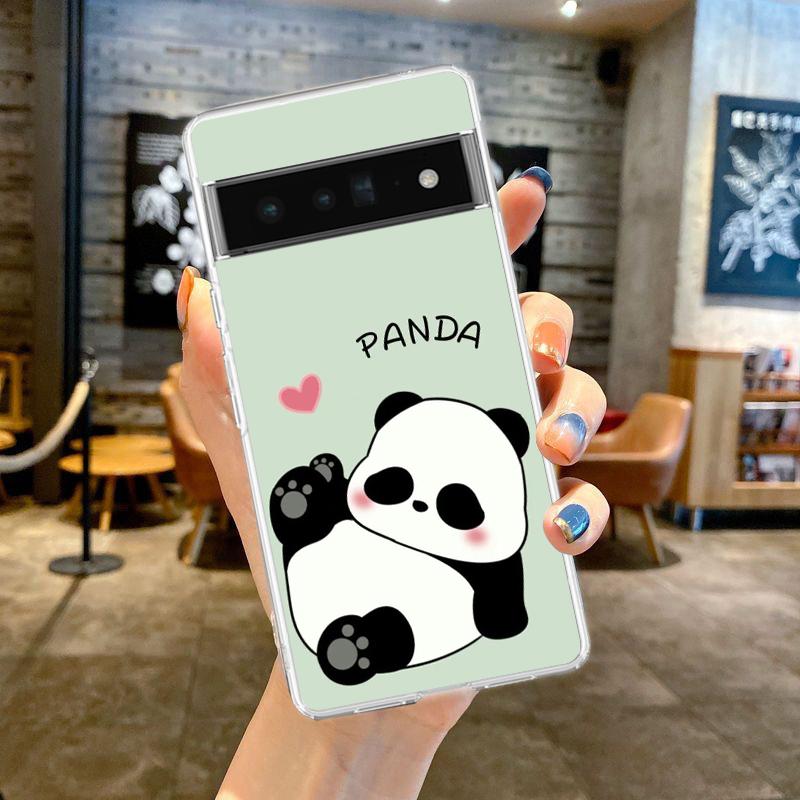 Phone Case For Google Pixel 9 8 7 6 9A 8A 7A 6A 5 4 5A 4A 3A Pro XL Soft Clear TPU Transparent Cover Cartoon panda