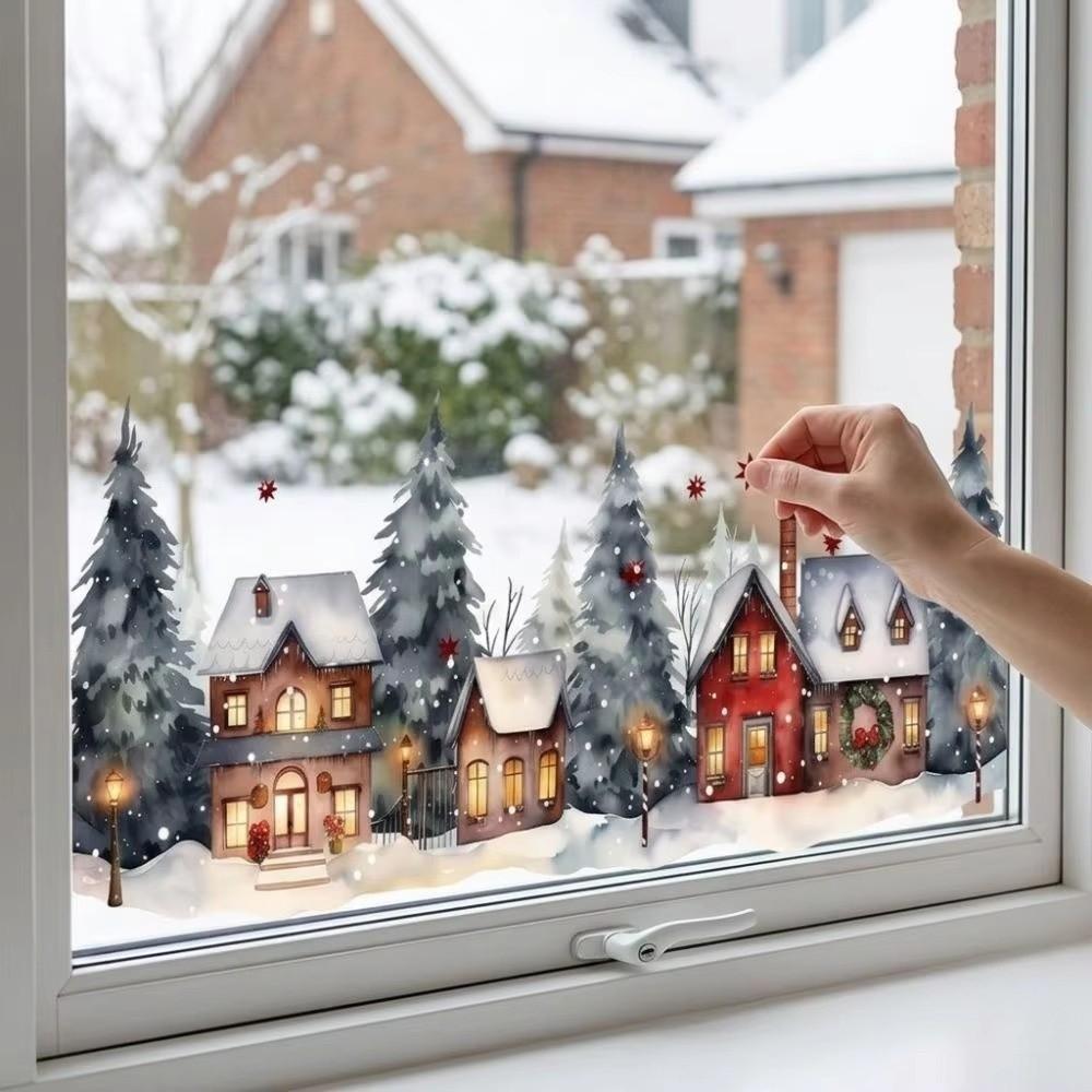 Waterproof Christmas Village Window Stickers Village Window Decals Christmas Decoration