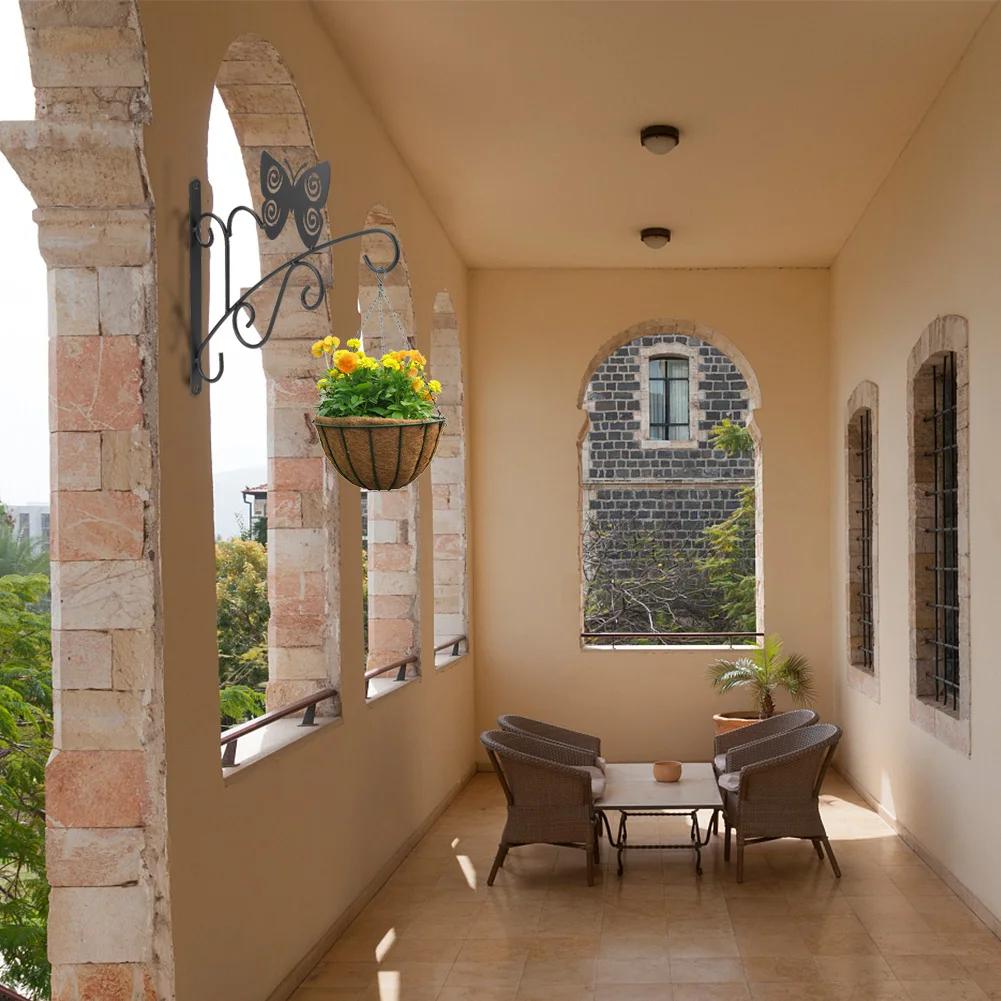 Кронштейны для растений, подвесной цветочный горшок, корзина, держатель для цветочной корзины, металлический кронштейн в деревенском стиле, широкое основание, устойчивое к погодным условиям, для растений