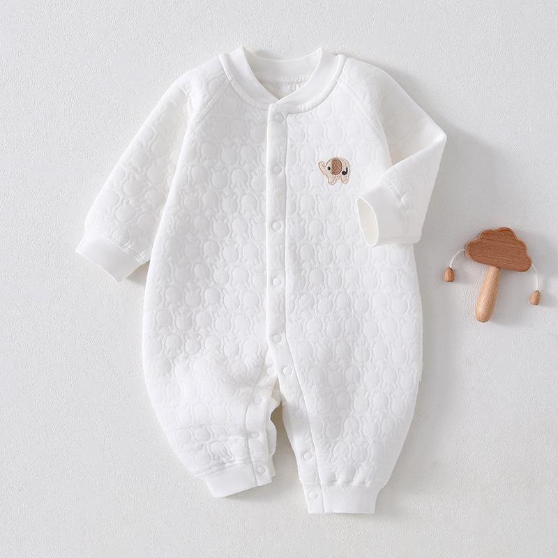 Three-Layer Quilted Baby Romper: Thickened Autumn/Winter Crawling Suit for Newborns, Boys, and Girls.