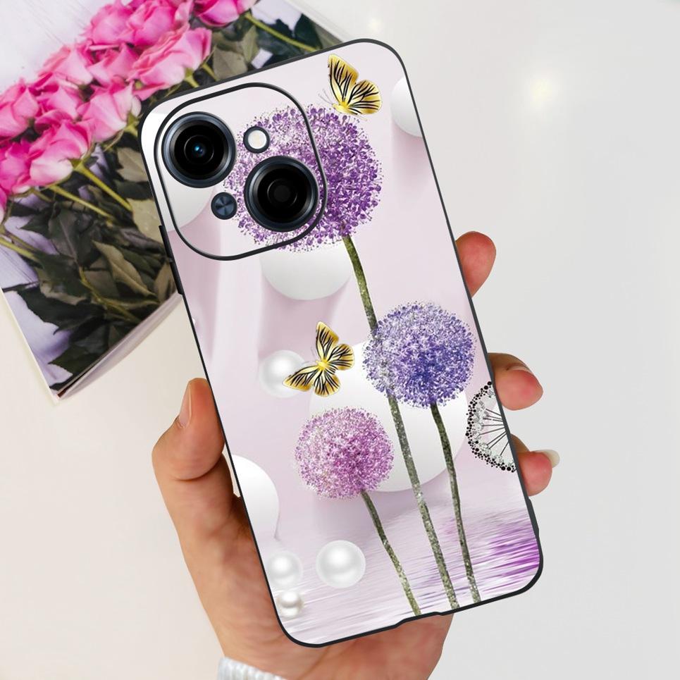 Цветок Бабочка Женская Модная Задняя Крышка Для Tecno Spark GO 1 Spark GO 2025 Чехол Для Телефона Черный Матовый Мягкий ТПУ Силикон