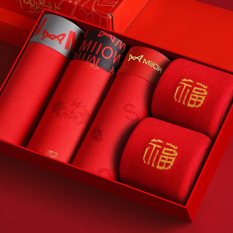 MiiOW, комплект из 5 шт., носки-боксеры из органического хлопка, мужское нижнее белье, боксеры, дышащие мужские трусы, шорты-боксеры, новогодние красные трусы