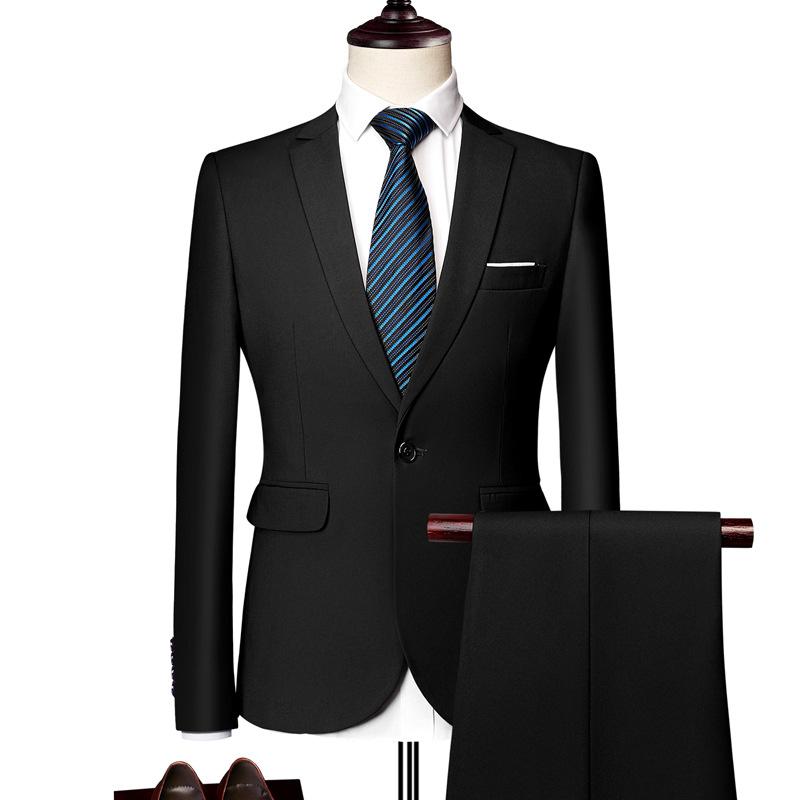 Данмо (Куртка+Брюки) Мужской комплект костюмов Формальные пиджаки Slim Fit Деловой смокинг 2 шт. Костюм Жениха Свадебное платье Мужской костюм S-6XL