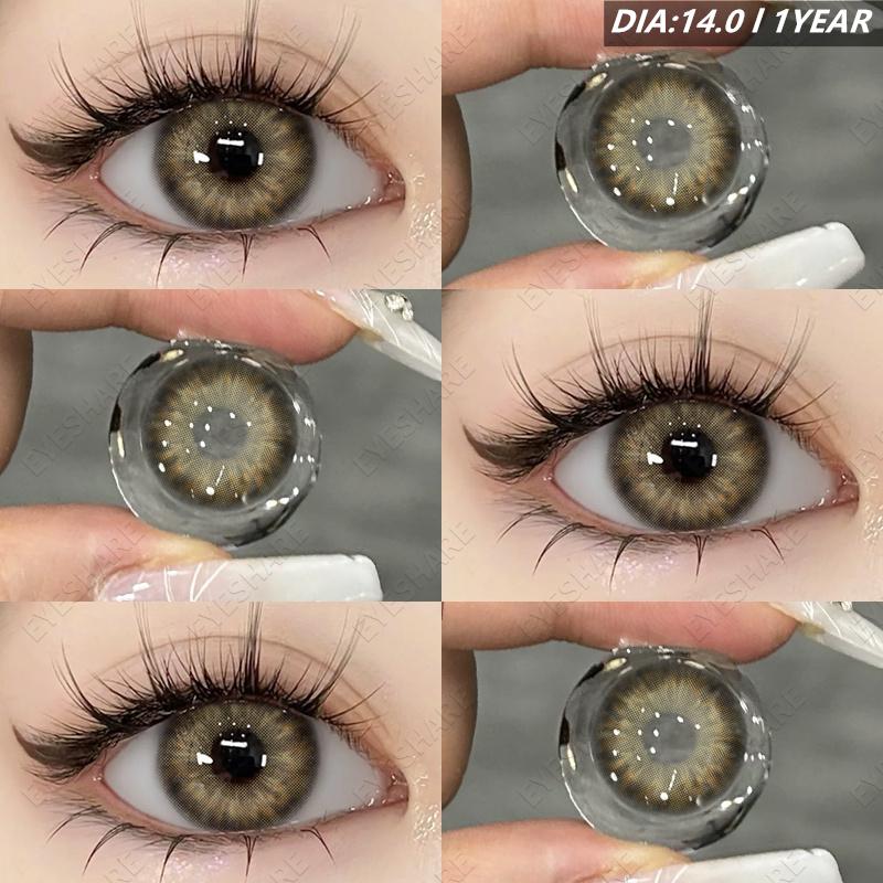 Eyeshare Various Styles of Colored Contact Lenses, Sweet and Cute Pink Contact Lenses, Gentle and Smart Blue and Gray Lenses, 2 Pieces/Pair Per Year