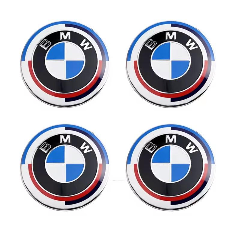 DECW8 7PC 68mm 56mm Wheel Center Caps Emblem Badge 50th Anniversary For BMW E39 E46 E90 E60 E87 E53 F10 F20 F30 M X3 X5 X6 Accessories