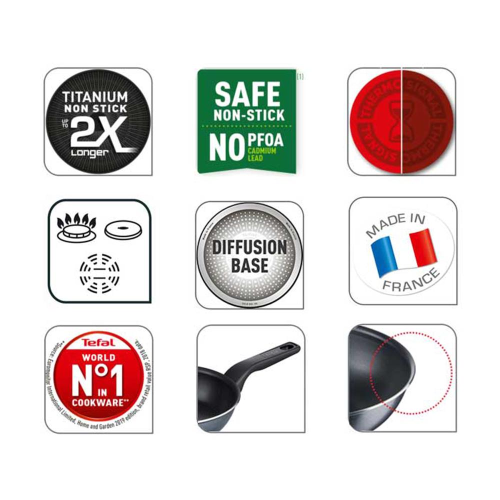 Tefal Сковорода-вок XL Force с титановым антипригарным покрытием (24см, 28см) Можно мыть в посудомоечной машине в духовке без PFOA Серый
