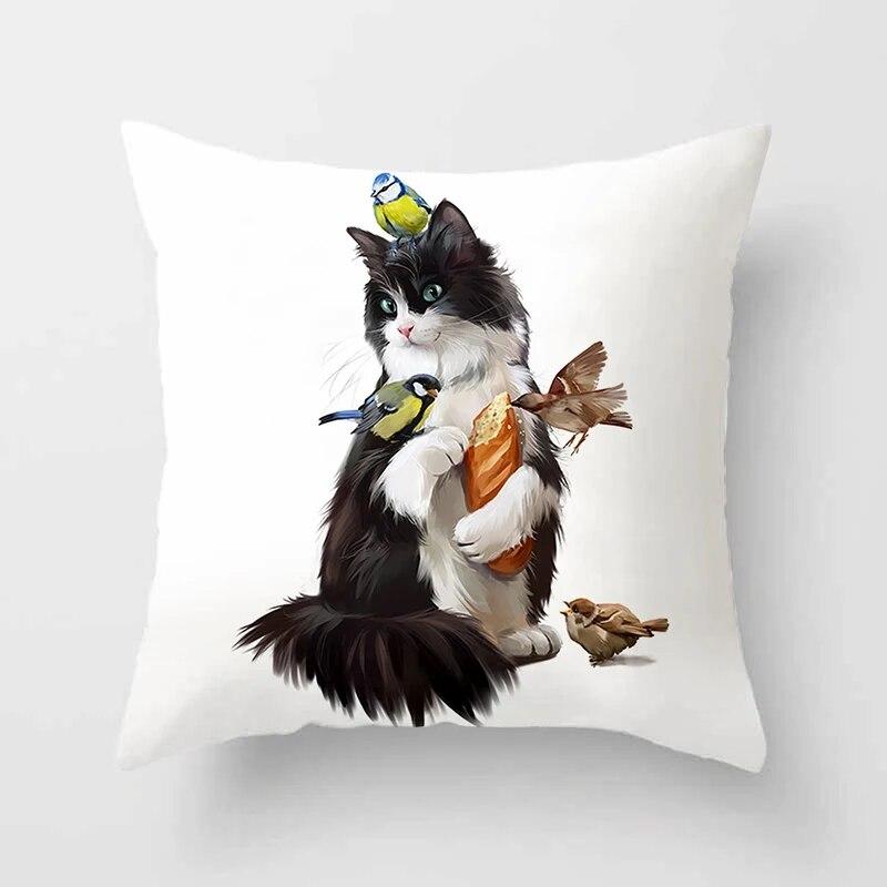 Cute Cat Print Polyester Cushion Cover 45x45 Throw Pillow Case For Sofa Car Home Decorative Pillowcase Pillow Cover