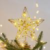 LED Star Christmas Tree Topper Glitter Gold Metal Star Light Ornament Battery Powered