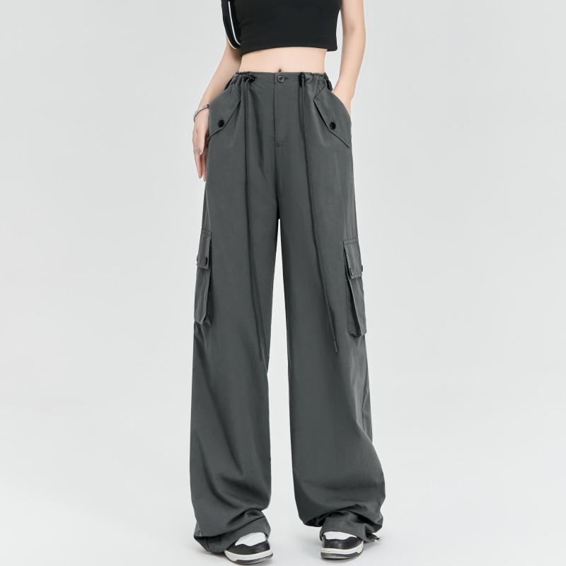 2024 Новые модные женские свободные брюки-карго весна-лето тонкие комбинезоны с карманами высокая талия широкие брюки прямые свободные спортивные брюки элегантные брюки 2391