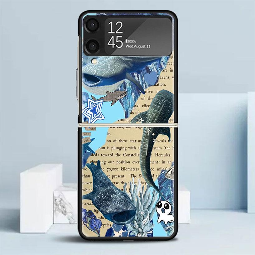 Чехол-книжка 'Океанский китовый акула' Черный для Samsung Galaxy Z Flip 7 6 5 4 3 5G Чехол для телефона Flip7 Flip6 Flip5 Flip4 Flip3 Чехол с рисунком Galax