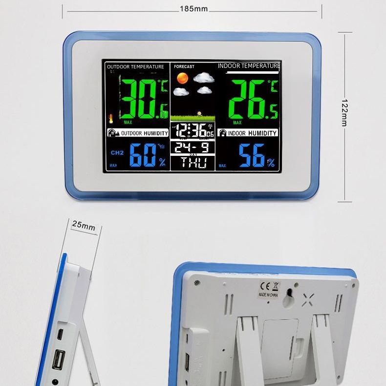 «Беспроводные часы с прогнозом погоды 433 МГц, цветным дисплеем, контролем температуры и влажности в помещении и на улице, а также двойным будильником»