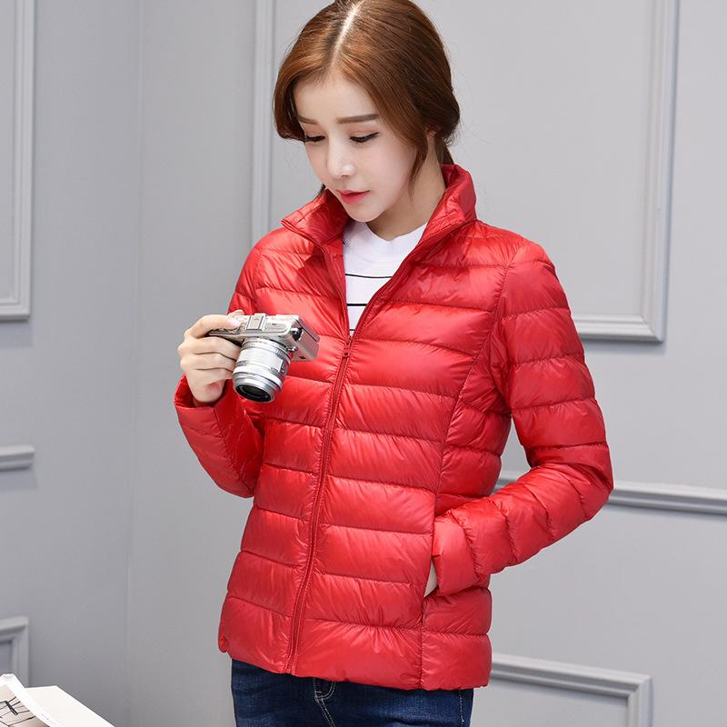 Down Jacket Women's New Autumn Light and Warm White Duck Down Women's Stand-up Collar Solid Color Down Jacket