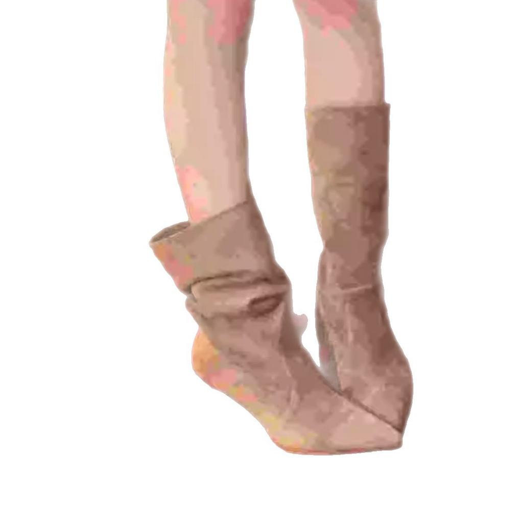 Omg!! Skinny Pile Boots Skinny Heel High Heel Medium Boots Pleated Short Boots