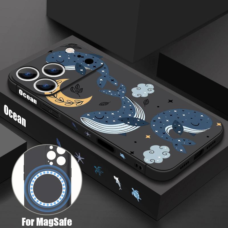 Чехол с рисунком китов и звезд Для iPhone 17 Pro Max Магнитный Для Magsafe Силиконовая крышка Для iPhone 16 Pro Max Funda iPhone 15 14 13 12 11 16E Air