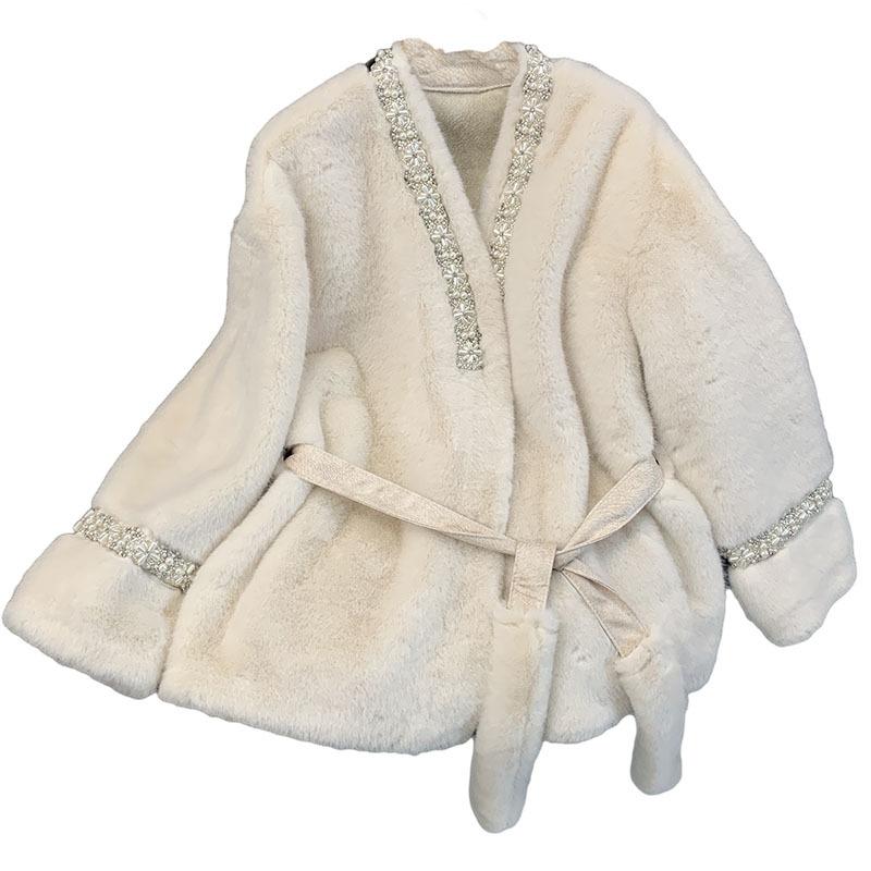 Eco-friendly Fur Jacket Women's Small Wind Belt Medium Length