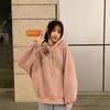 2022 Women's Trendy Korean College Style Jacket: Velvet Lined, Loose Fit, Hooded, Long-Sleeved Sweater for Autumn and Winter