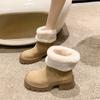2024 Новые женские сапоги на платформе, зимние, теплые, из кашемира, в стиле ретро, на толстом каблуке, с меховым воротником