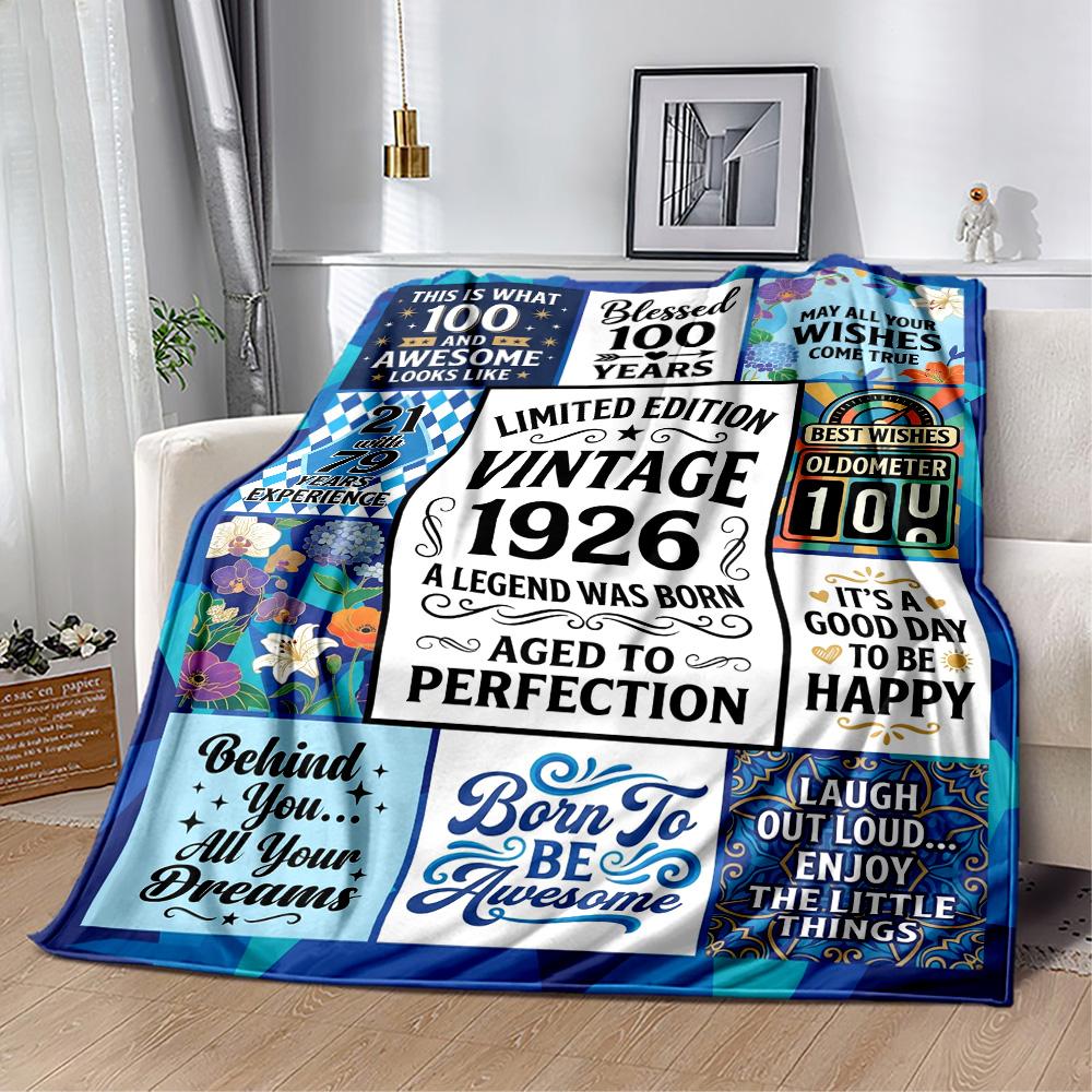Happy 100th Birthday Quotes Blanket Durable Comfort Great for Livingroom Seaside Sofa Four Seasons Universal Warmthful Decor