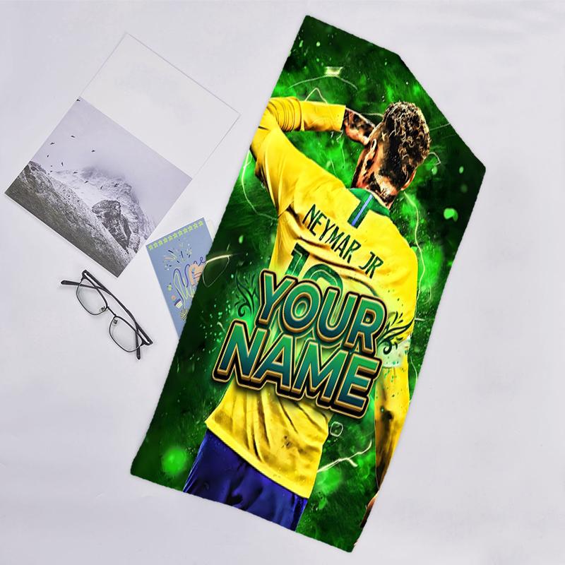 1pc Brazilian football player Beach Towel with Custom Name, Beach and Seaside Swimming Pool Equipment, Fashion Pattern, Rectangular, Travel Essential