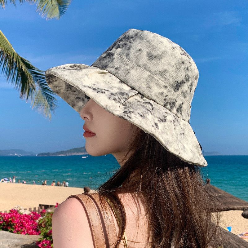 Big Brim Summer New Sunscreen Sun Hat Outdoor Travel Alpine Cap Female K-style Fashion Tie-Dyed Bucket Hat