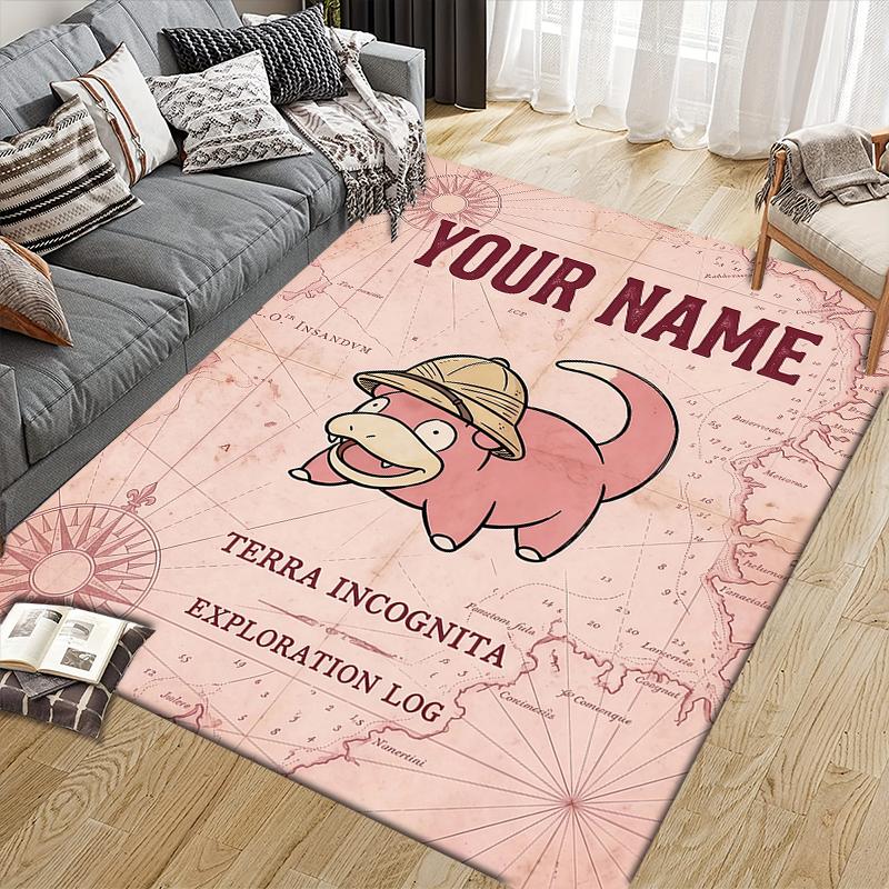 Custom Name,Slowpoke Home Sofa Decoration for Living Room & Bedroom, Non‑Slip Play Flannel Floor Mat for Game Room