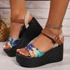 Обувь для женщин 2024 года, высококачественные женские сандалии с пряжкой на ремне, модные повседневные сандалии с принтом, женские новые сандалии на платформе с круглым носком