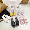 Women's Summer Clip On Cross Flat Bottomed Slippers Casual Candy Color Square Head Outside Sandals Shoes 35-40