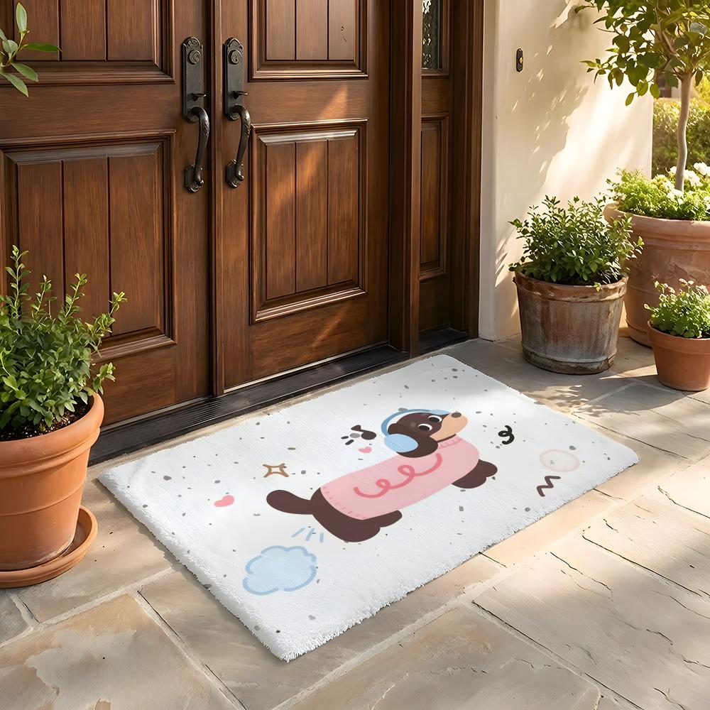 Floor Mat Soft Flannel Rug Non Slip Absorbent Mat for Bathroom Bedroom Home Decor Sausage Dog Dachshund cute