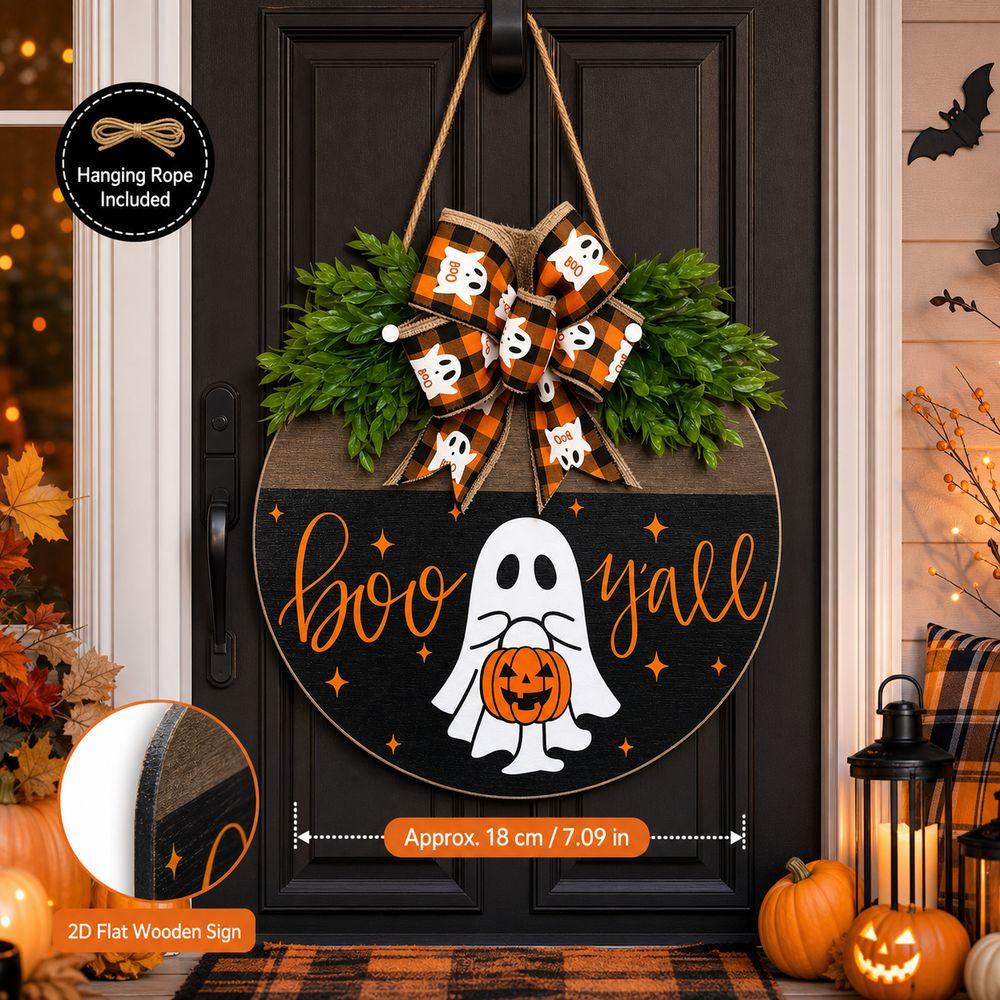 Ghost Welcome Door Hanger Round Door Sign Wreath New Round Doorplate Halloween Festival Decoration