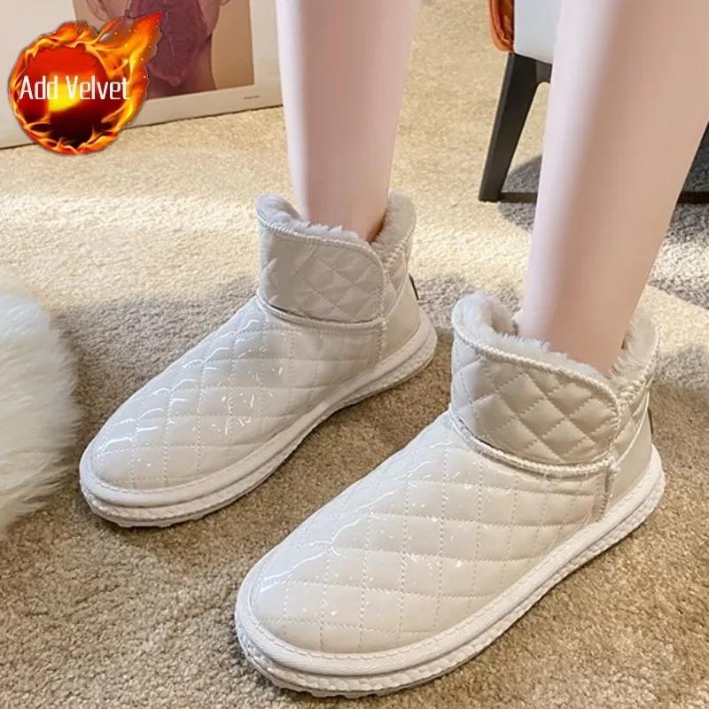 Женские зимние ботинки на липучке с мягкой подкладкой, плюс теплая женская обувь Y2k для работы, зимние водонепроницаемые недизайнерские роскошные противоскользящие трендовые 2024 PU