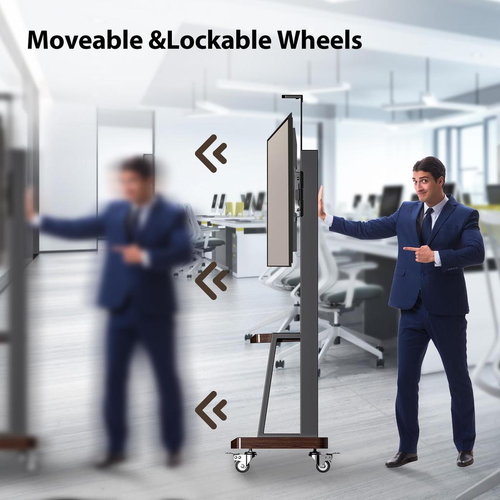 Mobile TV Stand for 32-75" Flat Curved Screen TV Cart Media Shelf Tray,Height Adjustable Heavy Floor TV Stand Portable TV Stand