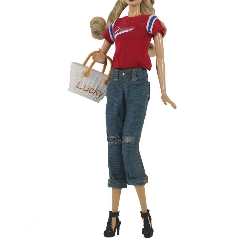 Fashion 1/6 BJD Dolls Casual Wears Floral Jeans Dolls Trousers Clothes Accessories Leather Pants