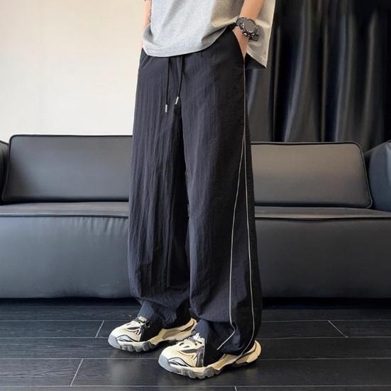 Мужские быстросохнущие мешковатые брюки с завязками на талии, свободные брюки, легкие повседневные брюки с боковыми линиями, украшения для уличного отдыха