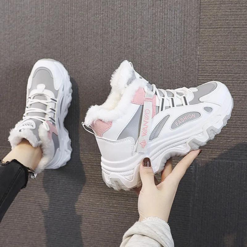 Зимние Новые Женские Ботильоны Уличные Нескользящие Водонепроницаемые Теплые Снежные Ботинки Женские Кроссовки Высокого Качества Спортивная Обувь для Бега Плюс