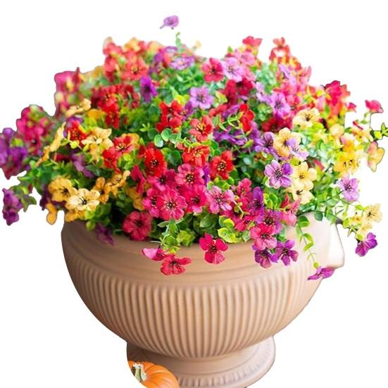 12 пучков искусственных цветов для улицы, разноцветная ипомея с эвкалиптом, устойчивый к УФ-излучению искусственный шелковый цветок для весны и лета, для дома, кашпо, крыльца